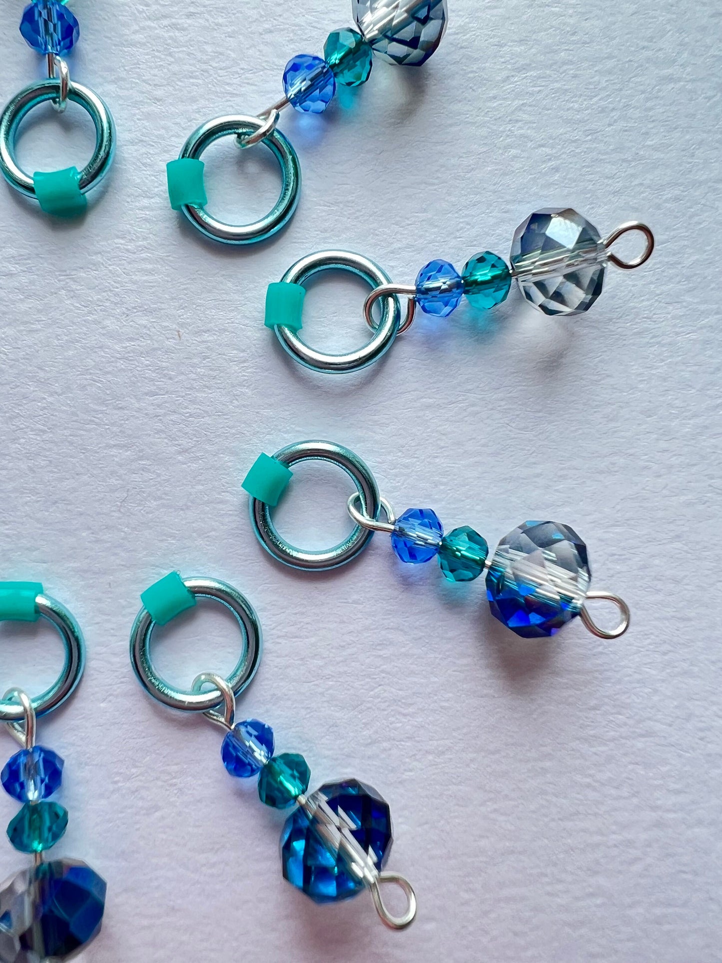 Blue crystal stitch markers for knitting - Victorian Blue