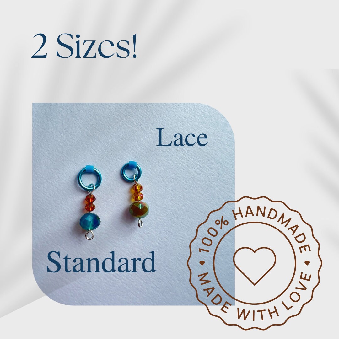 Knitting stitch markers in blue and orange crystal - Pumpkin Sky