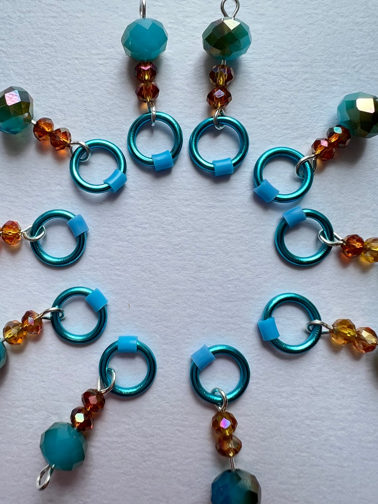 Knitting stitch markers in blue and orange crystal - Pumpkin Sky