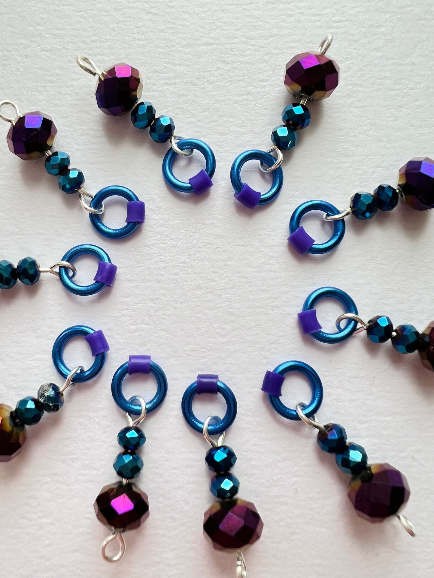 Purple Crystal Stitch Markers for Sock & Lace Knitting - Midnight