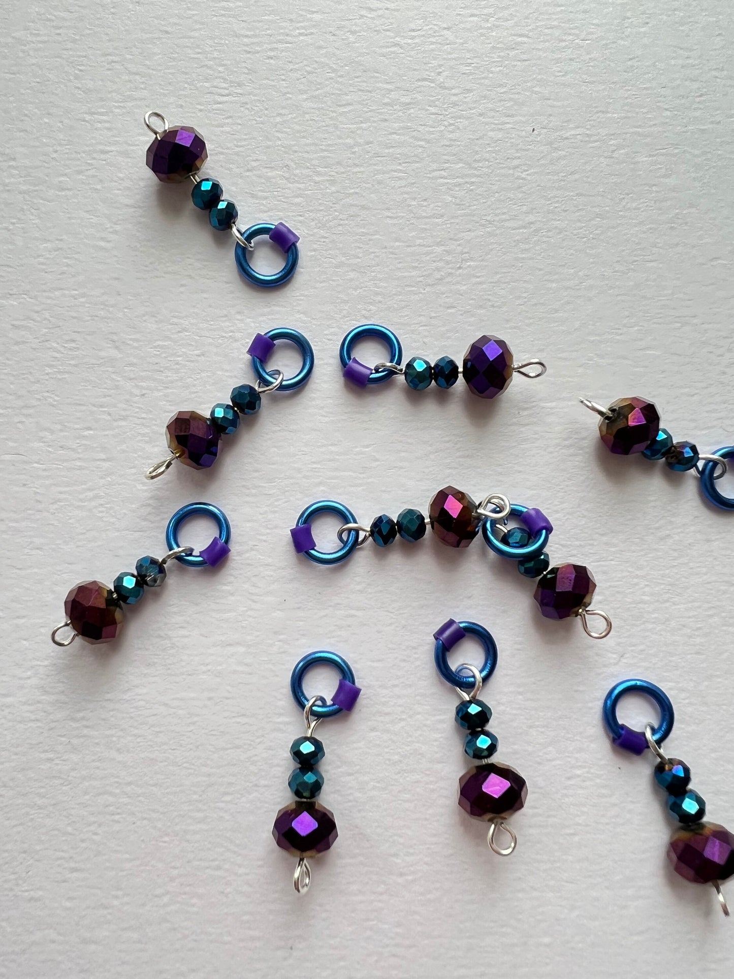 Purple Crystal Stitch Markers for Sock & Lace Knitting - Midnight