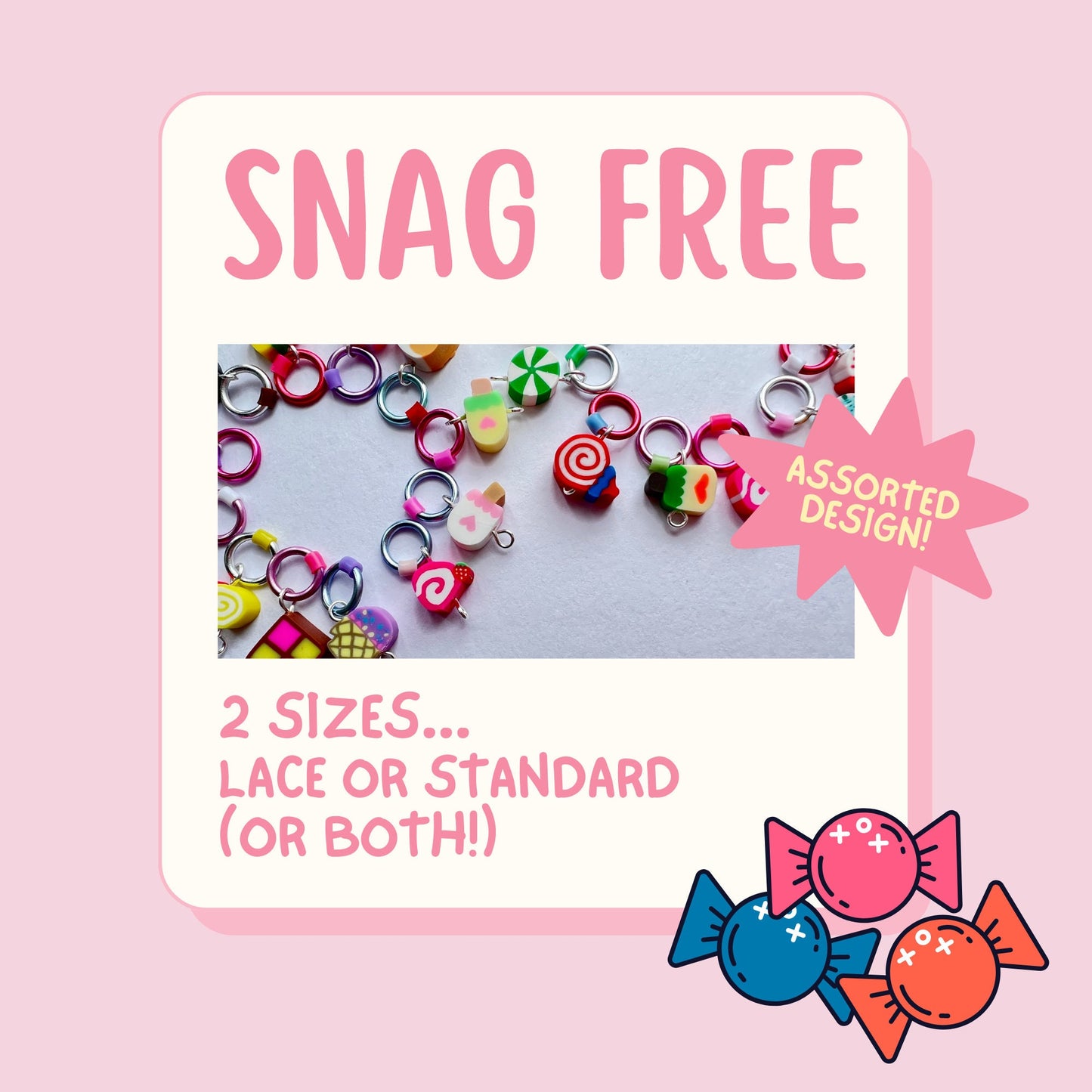 Candy Stitch Markers for Knitting,  Snag-Free Knitting Rings - Candy Bag