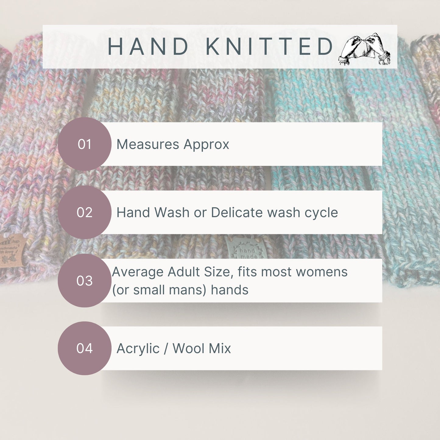 Handknit Ribbed Fingerless Gloves - Heathered Tweed