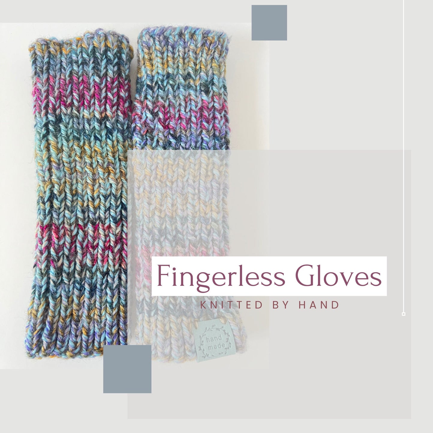 Ribbed Knit Fingerless Gloves - Hand Knitted  Wool Blend - Heathered Slate