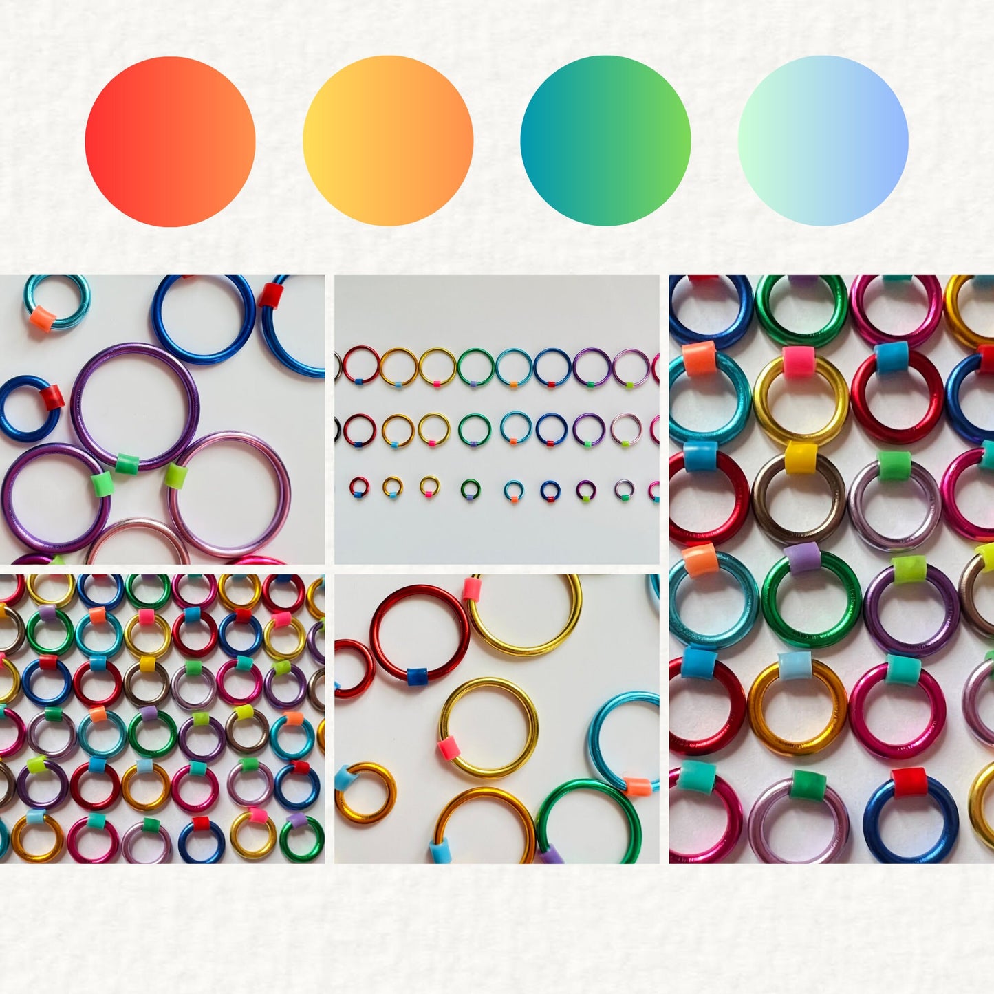 Rainbow Ring Stitch Markers for Knitting  - Snag Free in 4 Sizes - Fairground