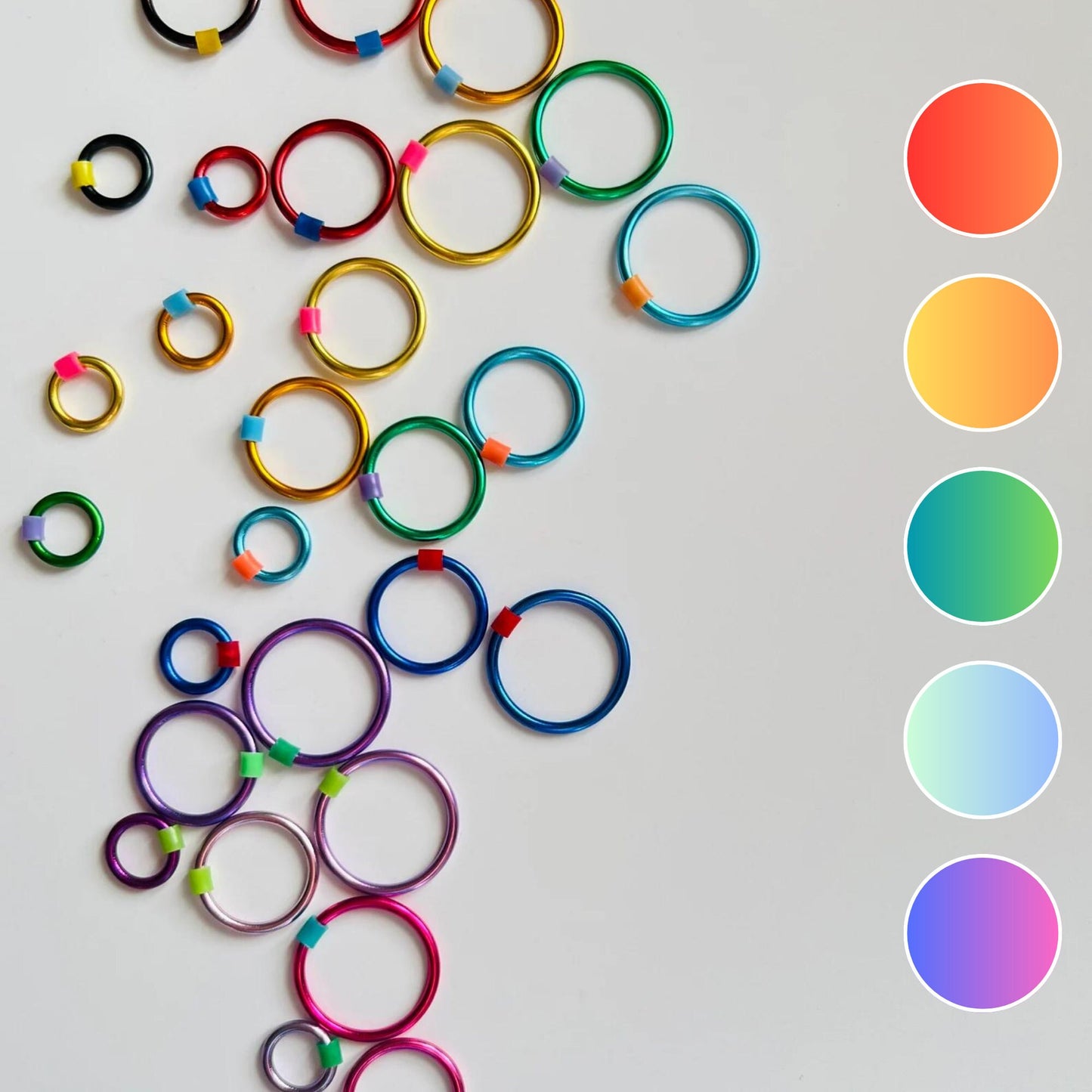 Rainbow Ring Stitch Markers for Knitting  - Snag Free in 4 Sizes - Fairground