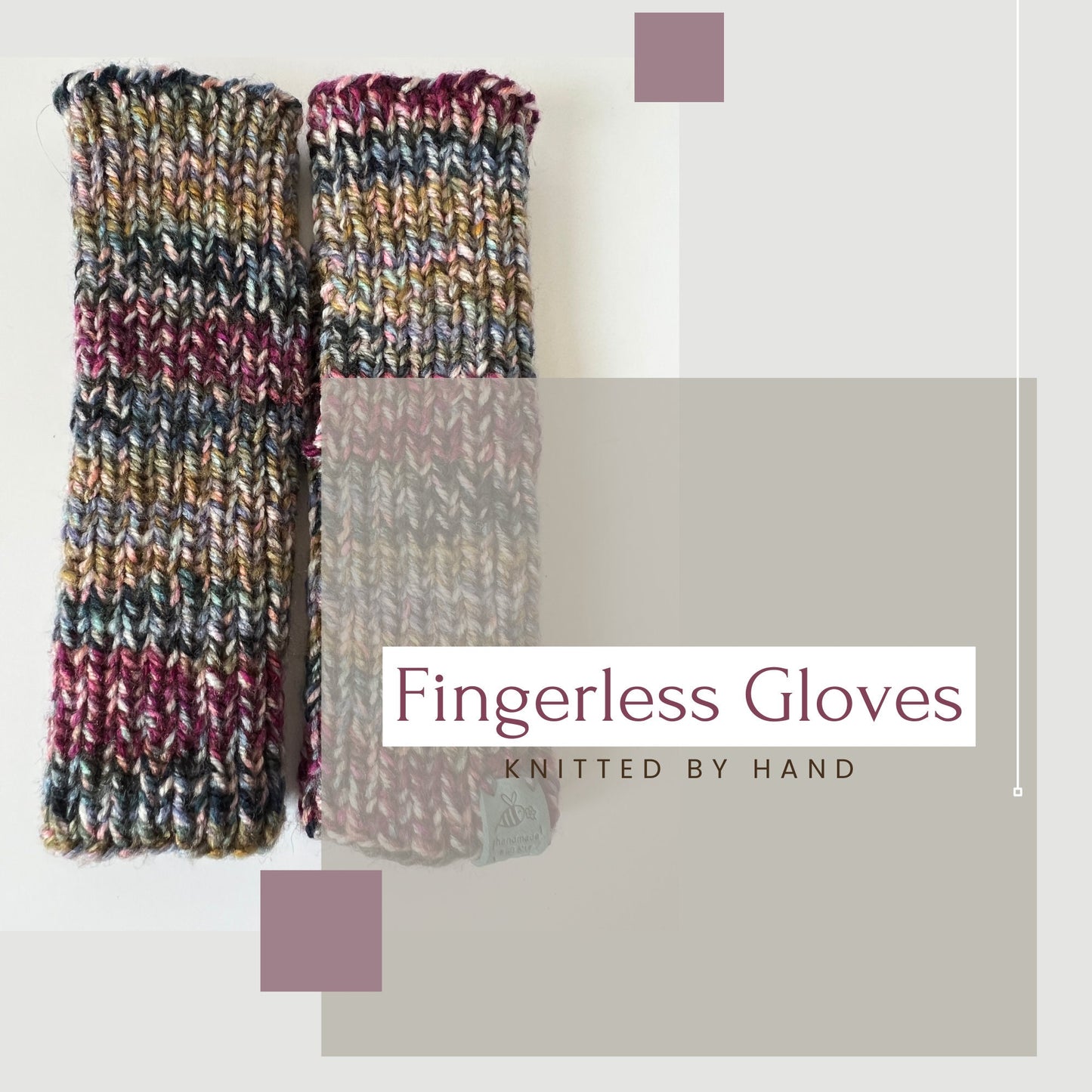 Handknit Ribbed Fingerless Gloves - Heathered Tweed