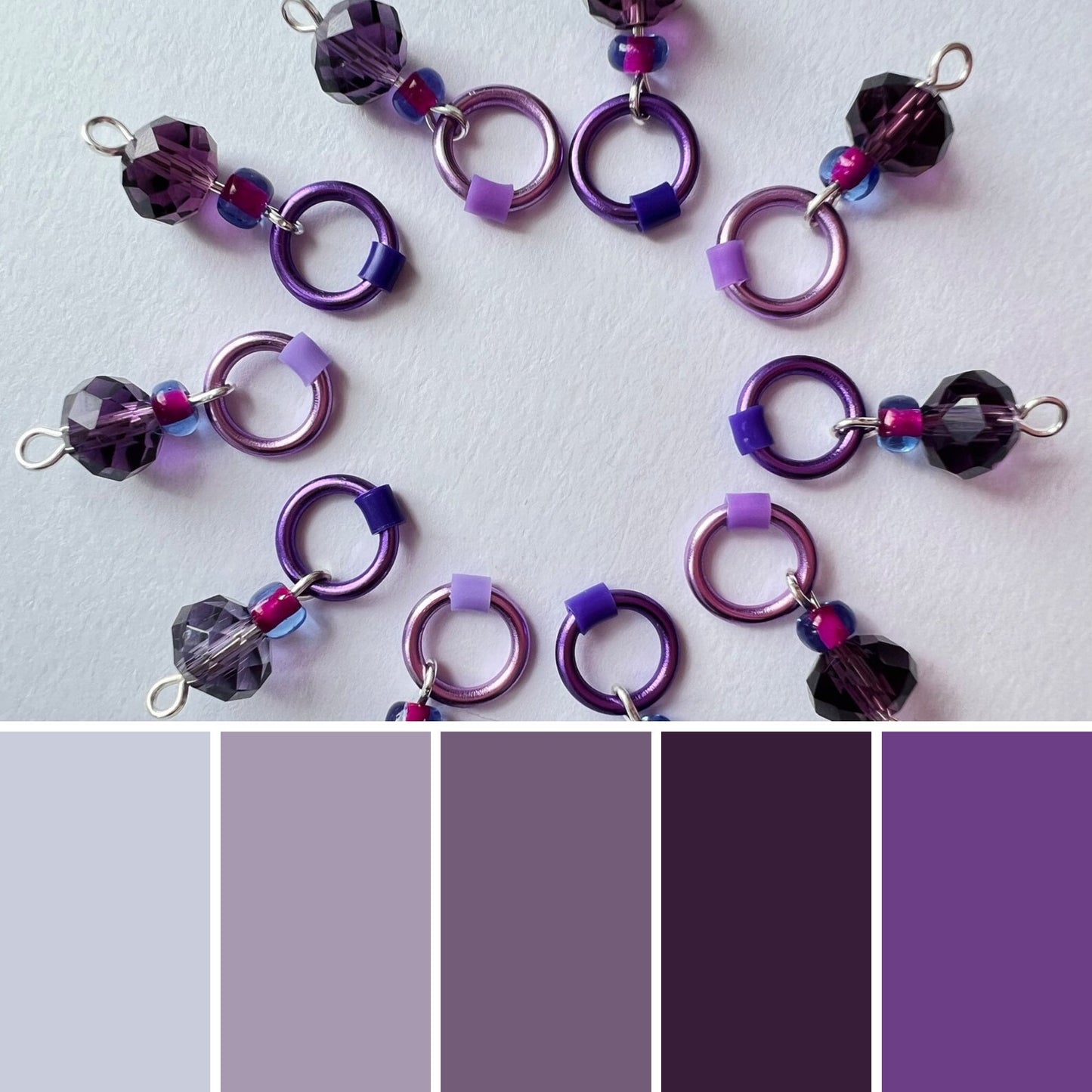 Purple Glass & Lilac Knitting Stitch Markers for Socks & Lace - Sugar Plum