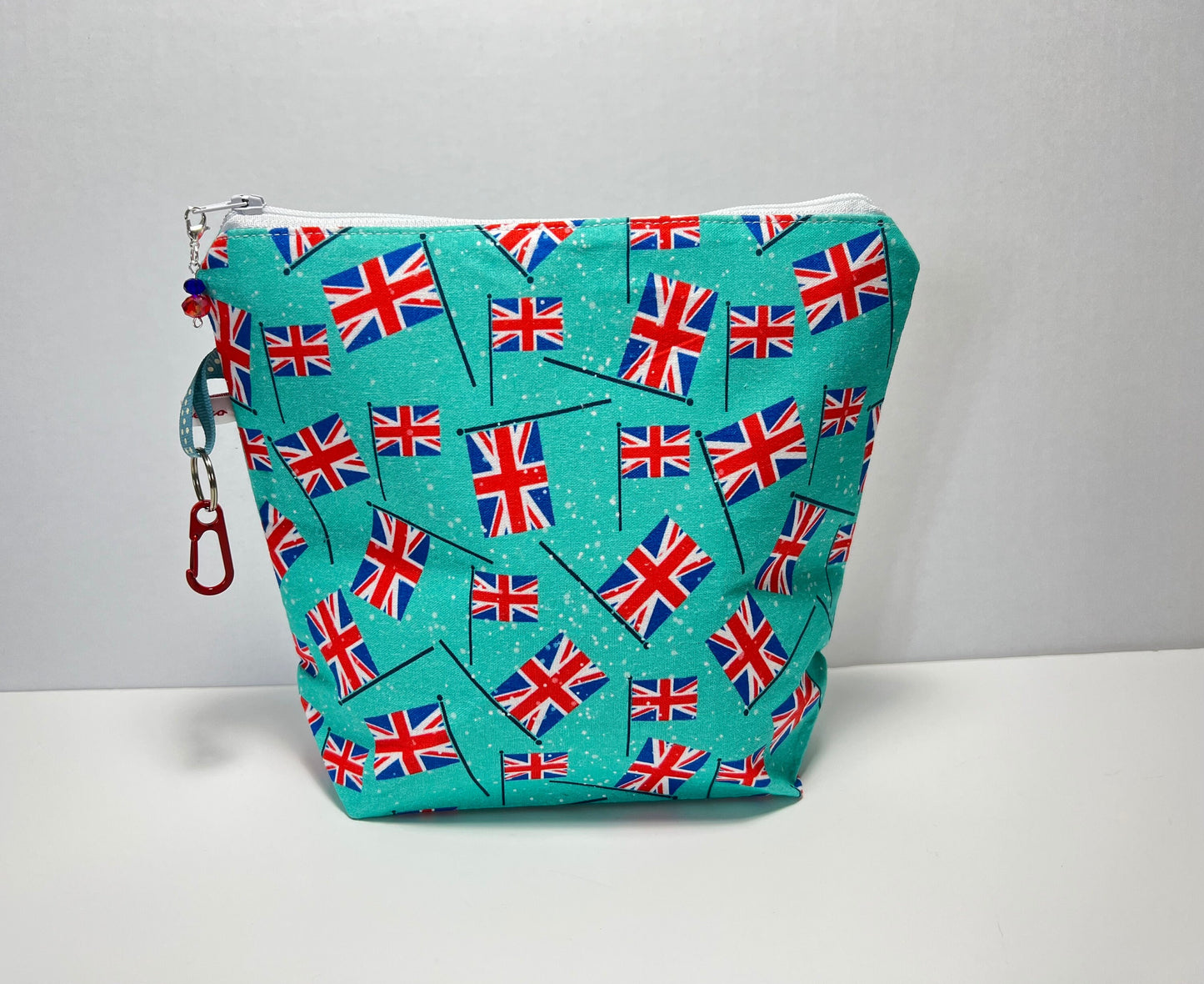 Knitting Sock Project Bag , cotton with zipper and retro British fabric