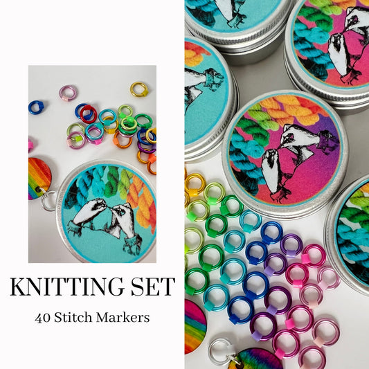 Knitting Set 40 Markers and tin - Rainbow Yarn