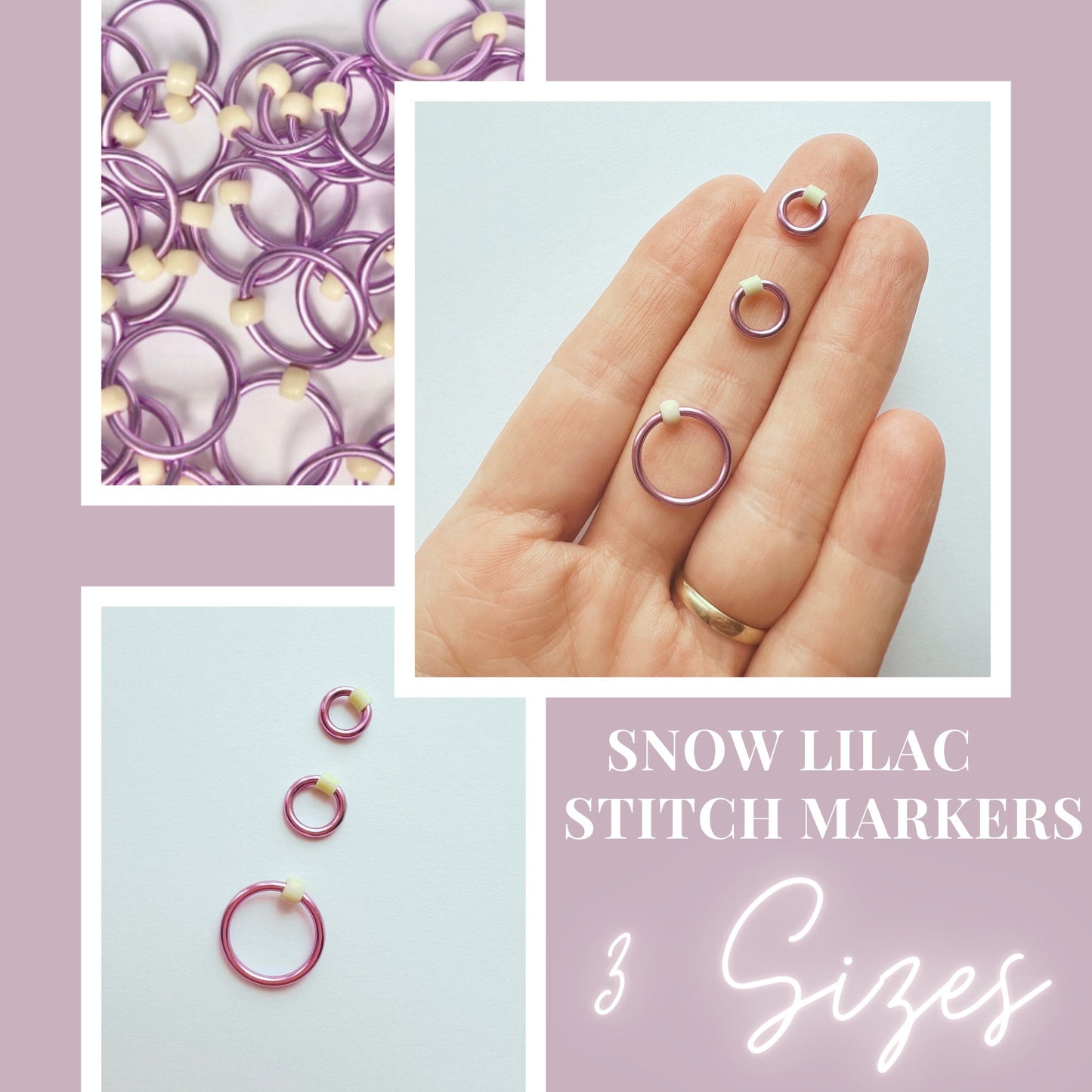 Light Purple Stitch Markers for Knitting Needles - Snow Lilac