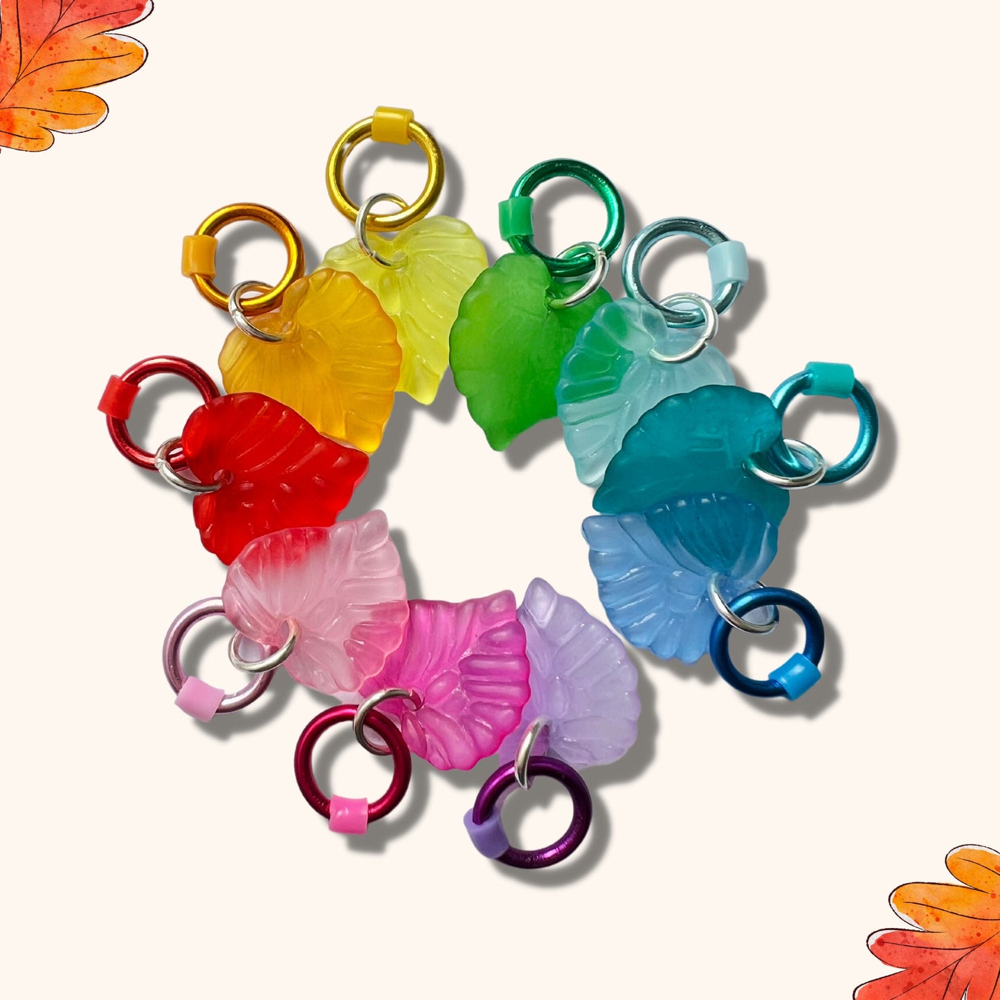 Leaf Stitch Markers , Rainbow Leaves - 3 Sizes